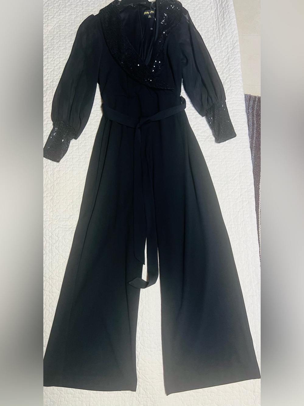 Black Wide-Leg Jumpsuit with Sheer Sleeves